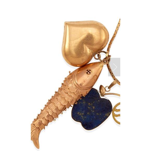 14K GOLD, SILVER AND GEM-SET CHARM NECKLACE - Picture 5 of 5